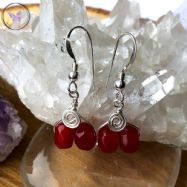 Silver Wire Wrapped Red Ruby Earrings